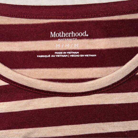 Motherhood M Burgundy Ivory Stripes Lace Inset Crew Top - Picture 3 of 9